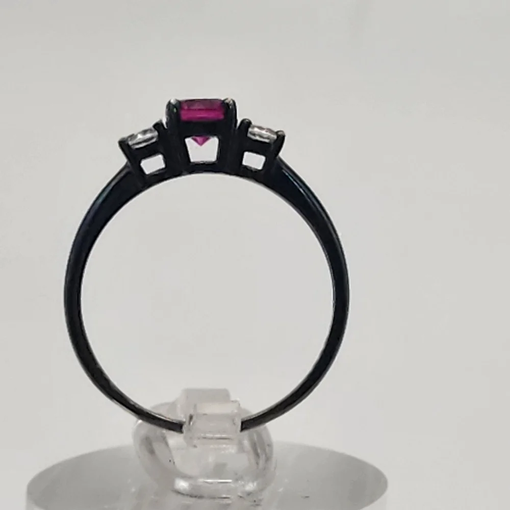 Stauer Blackened Sterling Silver Pink Ruby & Clear Cubic Zirconia Ring (7.25)